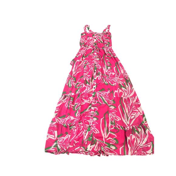 OneTheLand‎ Maxi Dress Pink Tropical Leaf Print Boho Resort Size Small VGUC - Picture 2 of 12